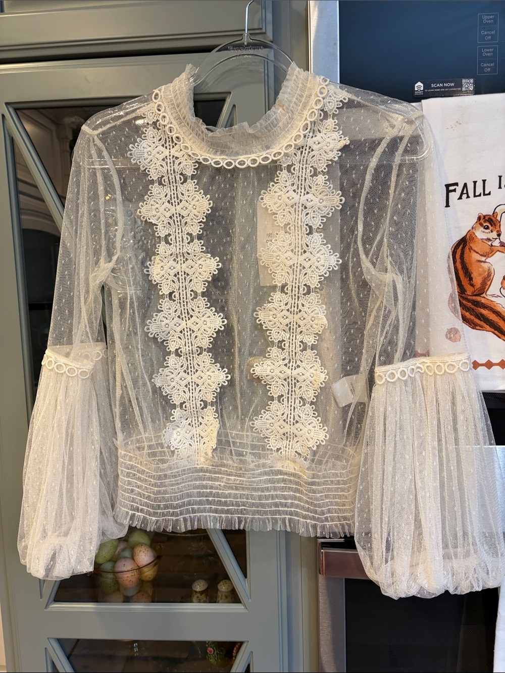 Choklate Paris French Sheer Ivory Lace Detail Blouse Small NWT coquette fairy